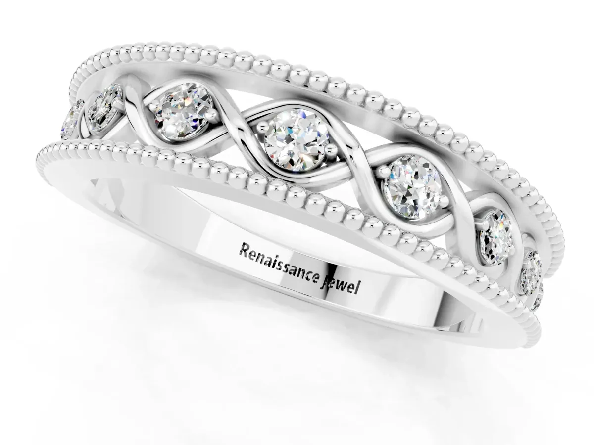 Round Moissanite Twist Milgrain Band with Bezel Setting Silver