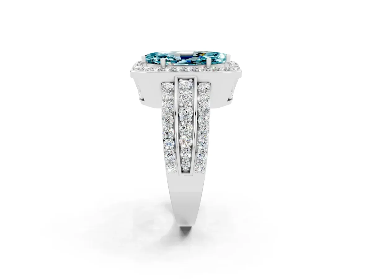 Marquise Cut Halo Blue Topaz Ring with Round Split Shank and Prong Setting Silver