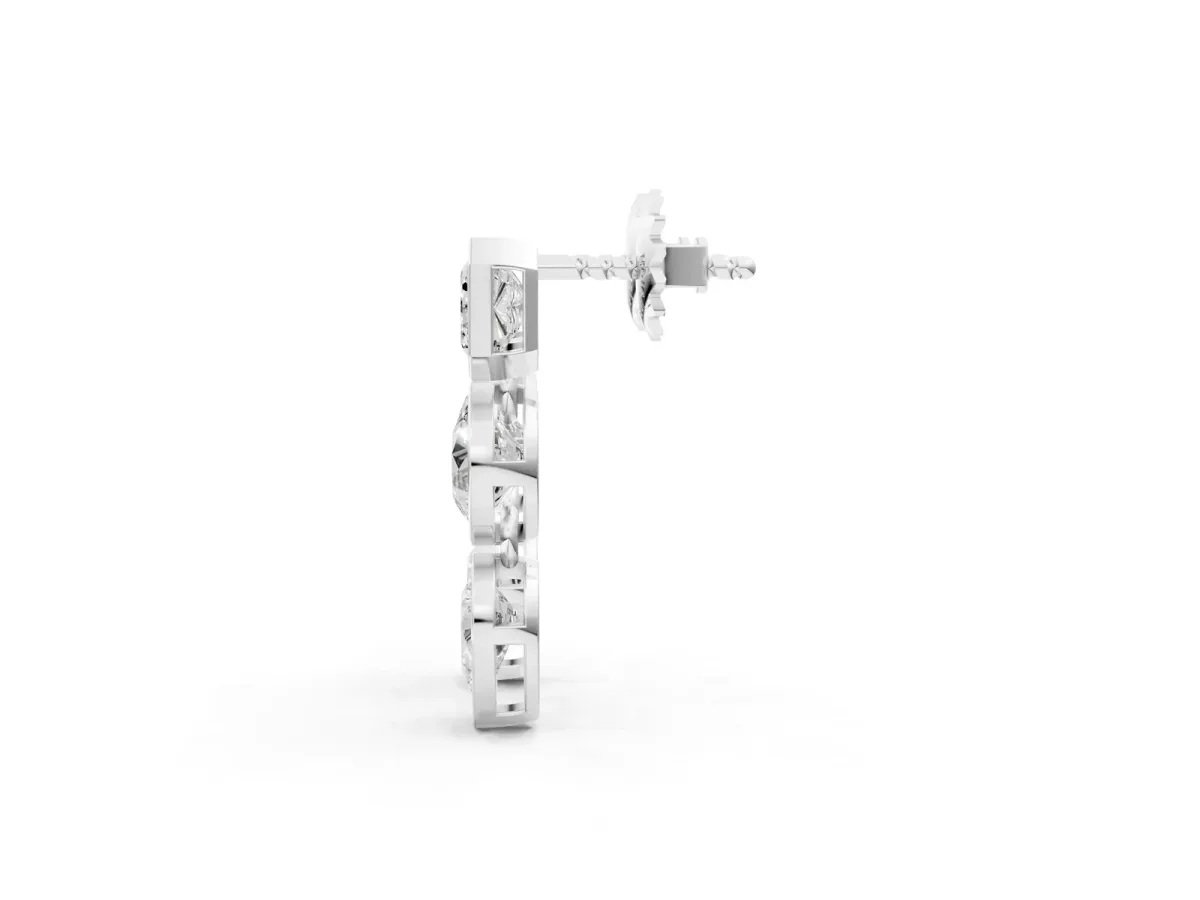 Emerald, Round and Pear Diamond Bezel Drop Earrings Platinum