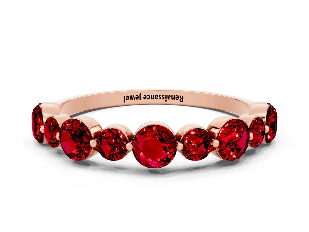 Round Ruby Scalloped Prong Set Eternity Band Rose gold