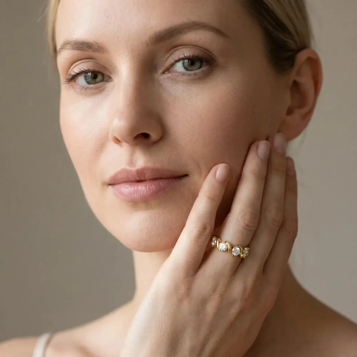 Round Diamond Half Eternity Band with Wave Prong Setting Yellow gold