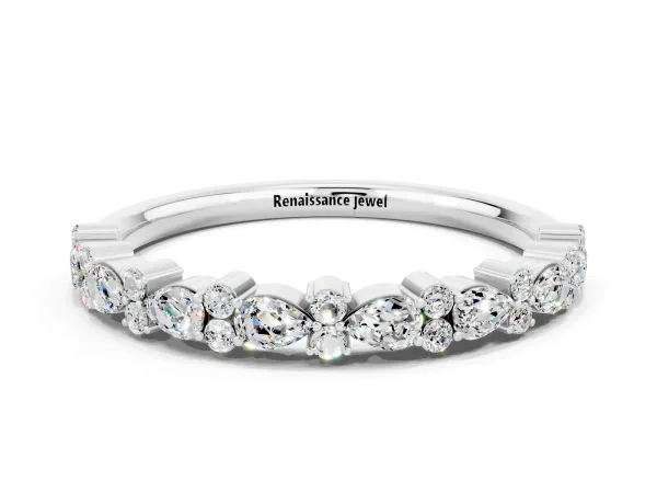Pear and Round Moissanite Wedding Band Platinum