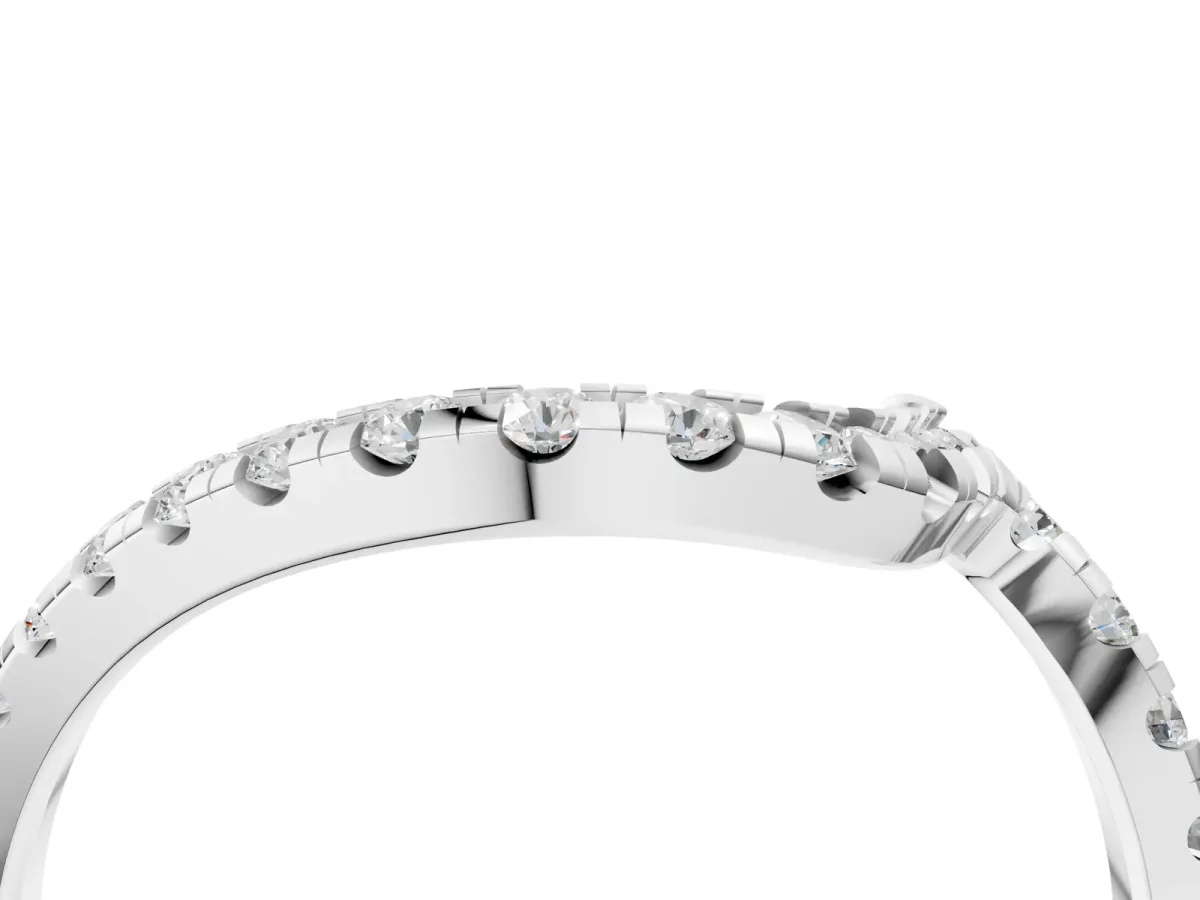 Round Diamond Pavé V-Shaped Contour Band with Shared Prong Setting Silver
