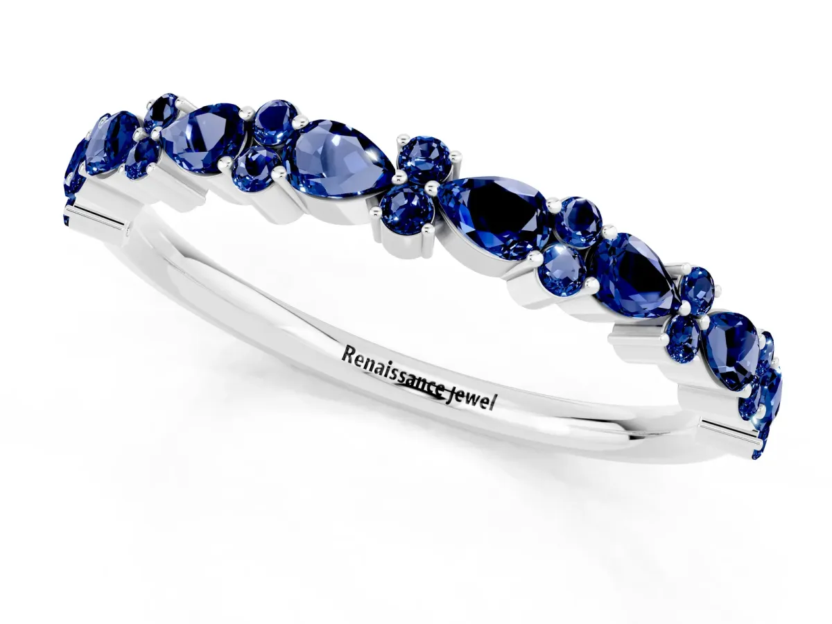 Pear and Round Blue Sapphire Wedding Band Platinum