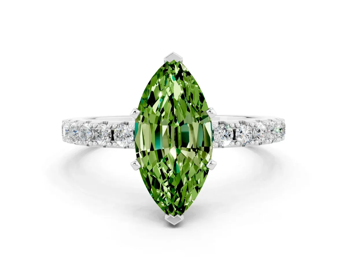 Marquise Cut Peridot Solitaire Pavé Band with Four-Prong Setting Platinum