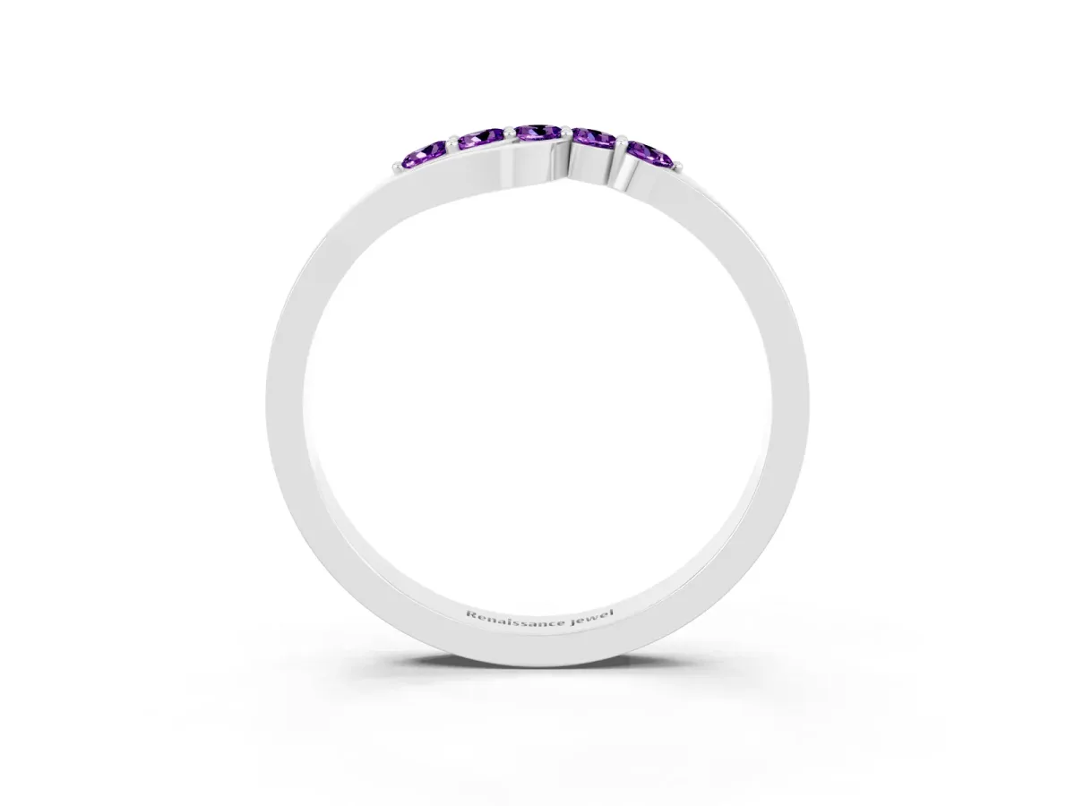 Five-Stone Round Amethyst Crossover Band with Prong Setting White gold