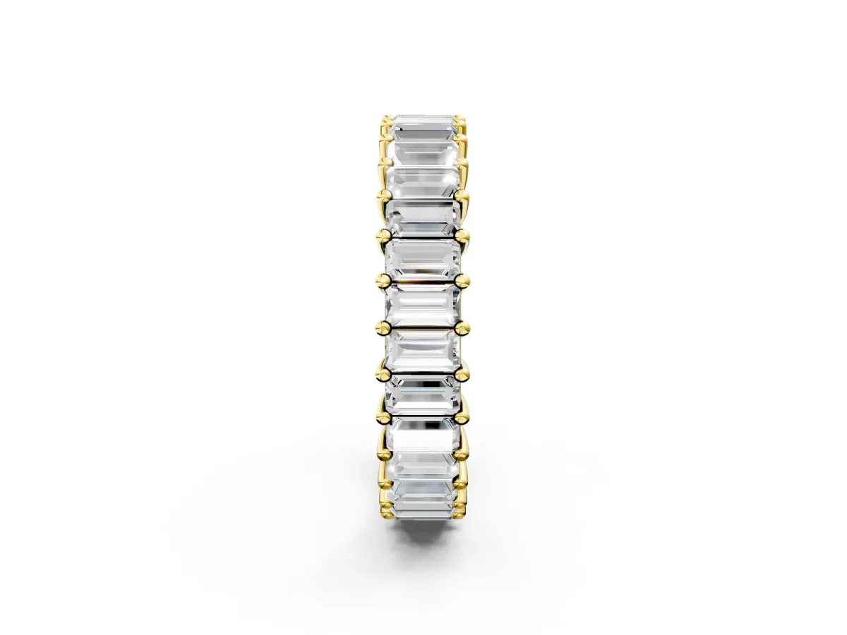 Baguette Cut Eternity Band with Shared Prong Setting Yellow gold