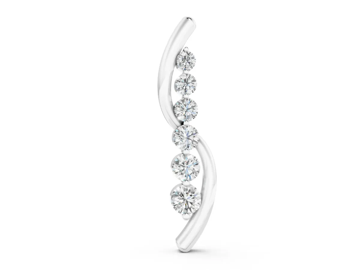 Round Diamond Prong-Set Curved Pendant Silver