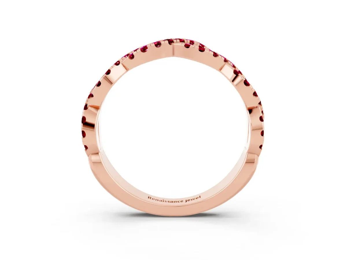 Round Garnet Twisted Eternity Band with Pavé and Shared Prong Setting Rose gold