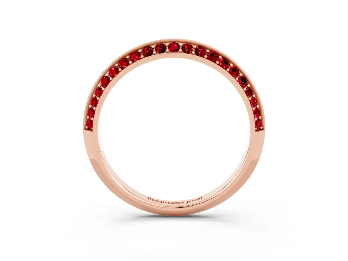 Double Row Pavé Round Ruby Eternity Band with Channel Setting Rose gold