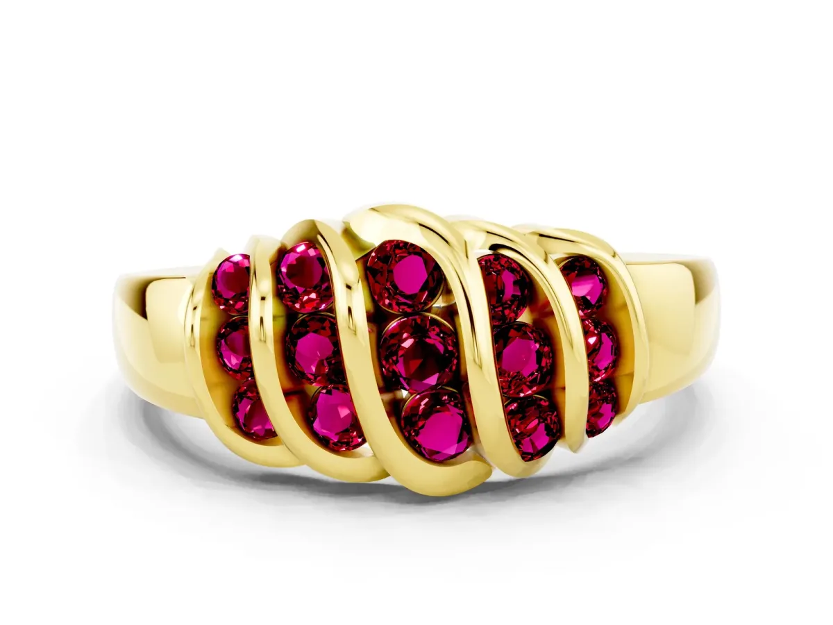 Round Garnet Multi-Row Crossover Band Yellow gold