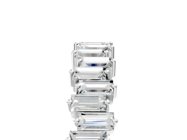 Baguette Diamond Full Eternity Ring with Prong Setting Silver