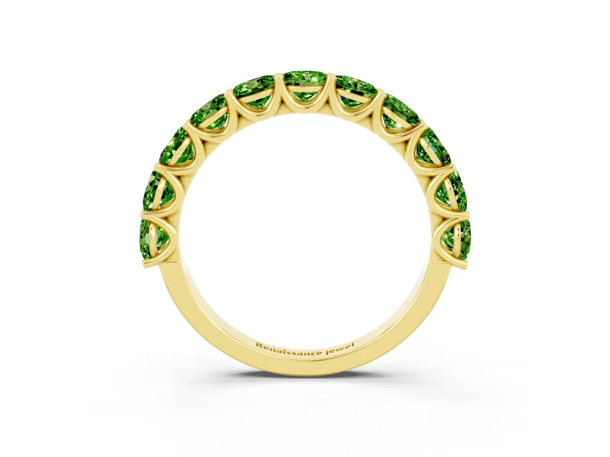 Round Peridot Shared Prong Eternity Band Yellow gold