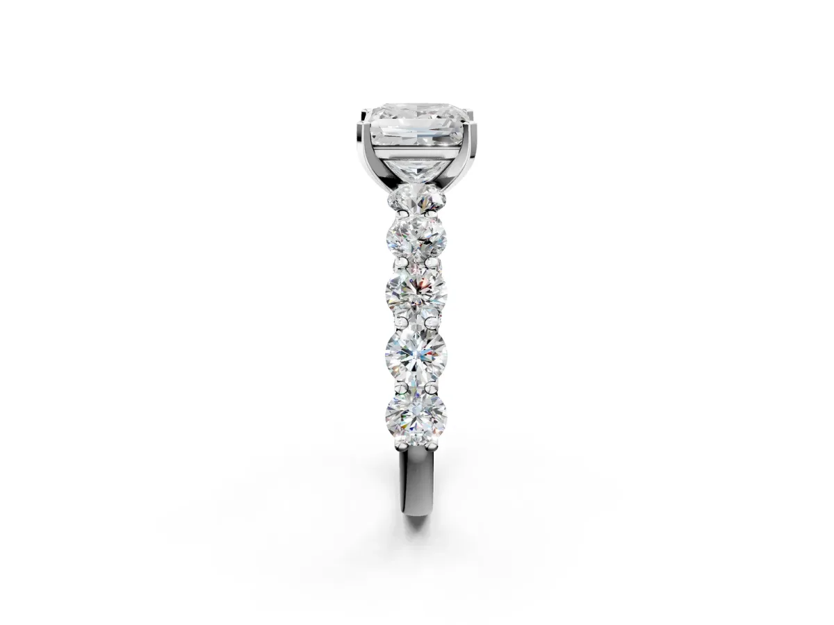 Princess Cut Diamond Prong Setting with Side Stones on a Pave Band Silver