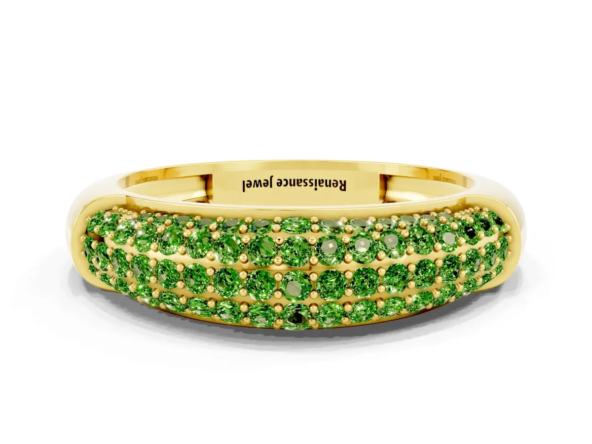 Three-Row Pavé Round Peridot Dome Band Yellow gold