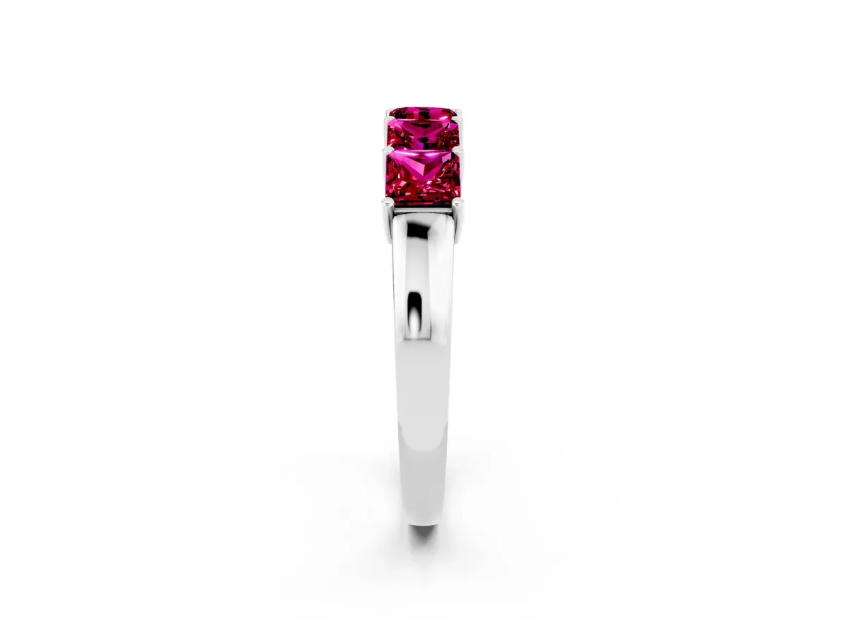 Princess Cut Five-Stone Garnet Band with Prong Setting Silver