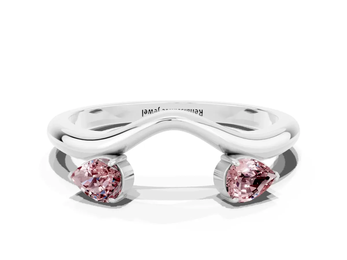 Pear Cut Morganite Two-Stone Open Band Ring with Prong Setting Platinum