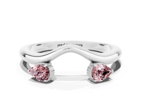 Pear Cut Morganite Two-Stone Open Band Ring with Prong Setting Platinum