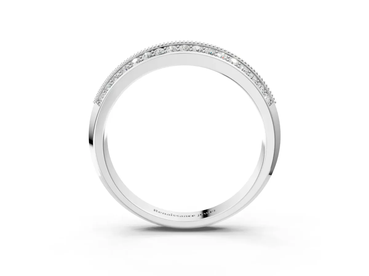 Round Diamond Pave Eternity Band with Milgrain Edging Silver