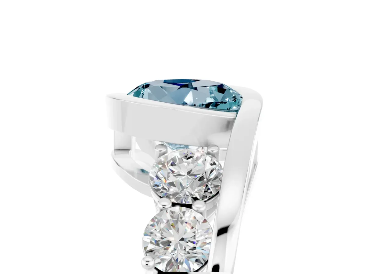 Bezel Set Round Cut Aquamarine Bypass Ring with Round Accents Silver