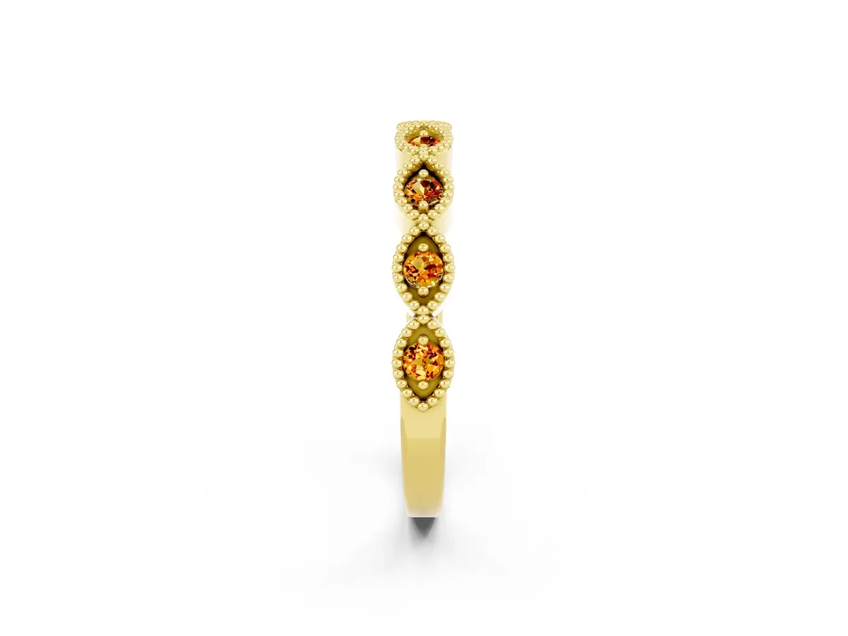 Milgrain Marquise Citrine Half Eternity Band with Bezel Setting Yellow gold