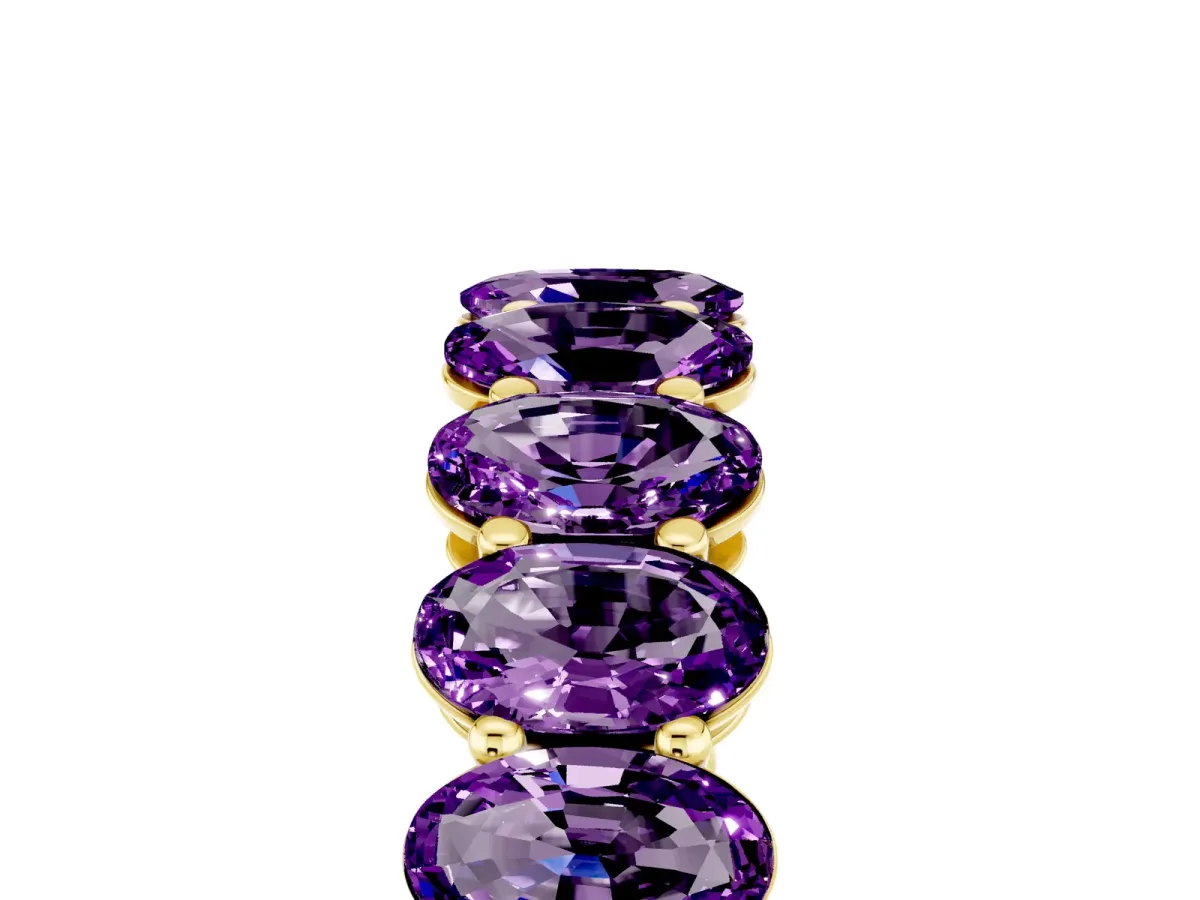 Oval Cut Amethyst Eternity Band with Shared Prong Setting Yellow gold