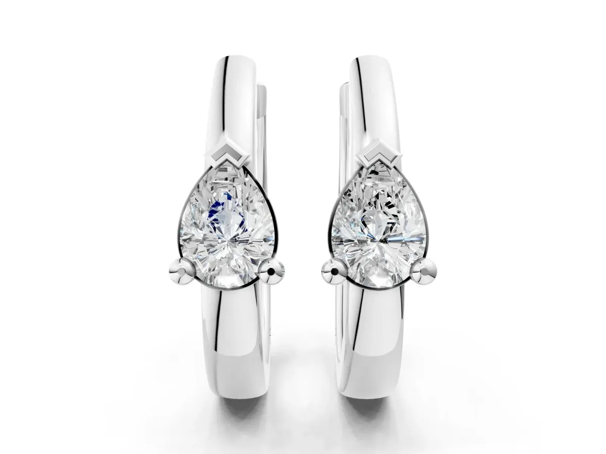 Pear Diamond Mini Huggie Hoop Earrings Silver