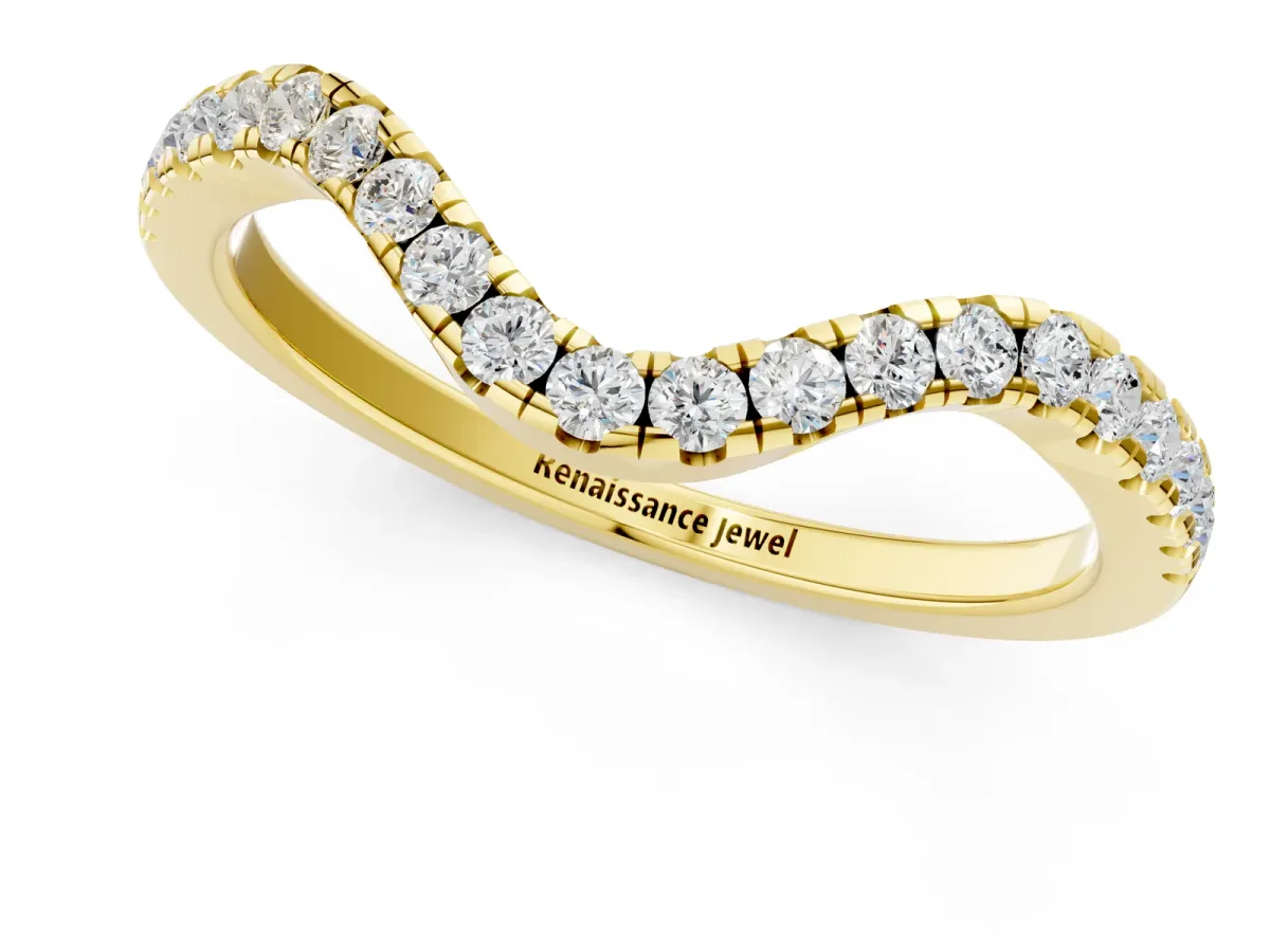 Pavé Round Diamond Infinity Twist Band with Shared Prong Setting Yellow gold