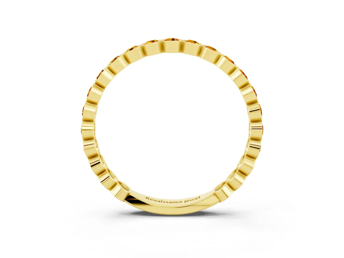 Round Citrine Bezel Set Eternity Band Yellow gold
