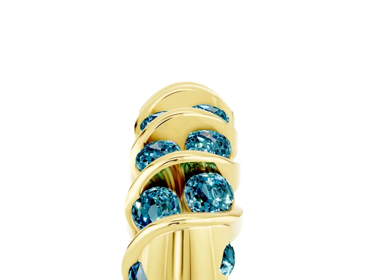 Channel Set Round Blue Topaz Multi-Row Band Yellow gold