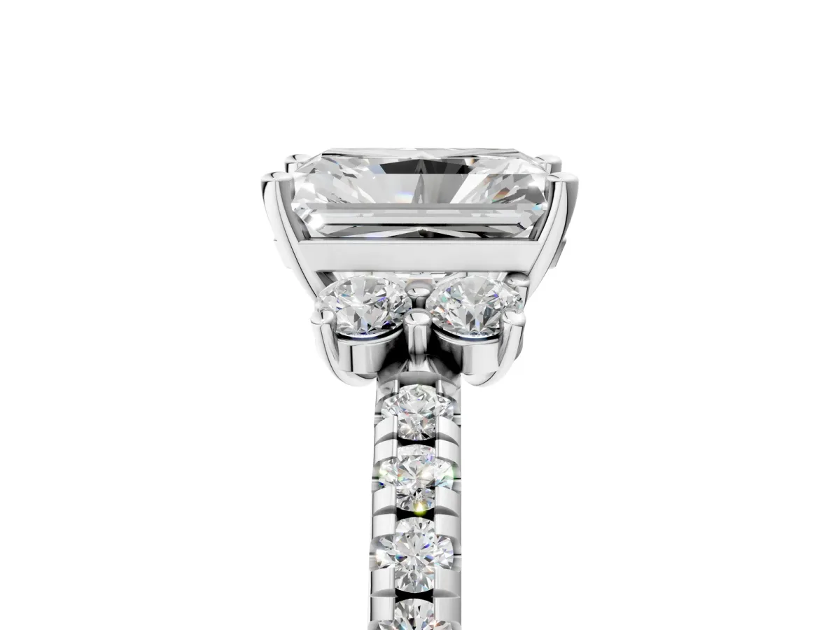 Radiant Cut Diamond Three-Stone Pave Band with Four-Prong Setting Platinum