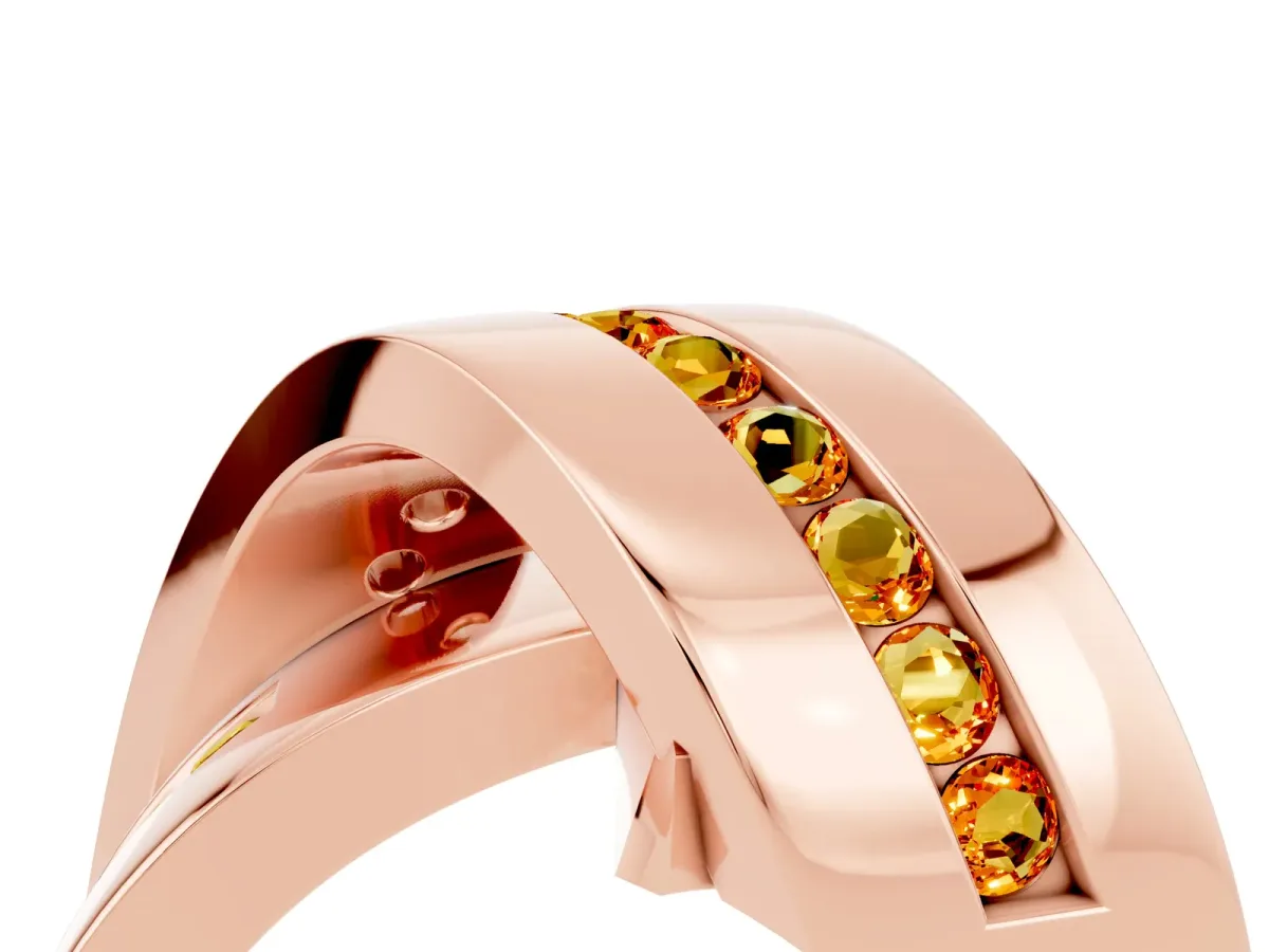 Pavé Round Citrine Crossover Band with Channel Setting Rose gold