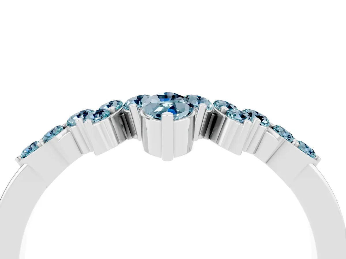 Marquise and Round Aquamarine Chevron Band with Prong Setting Silver