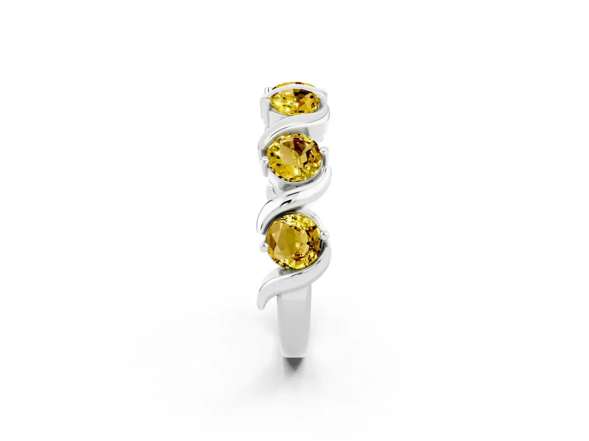 Round Yellow Sapphire Half Eternity Band with Wave Prong Setting Platinum