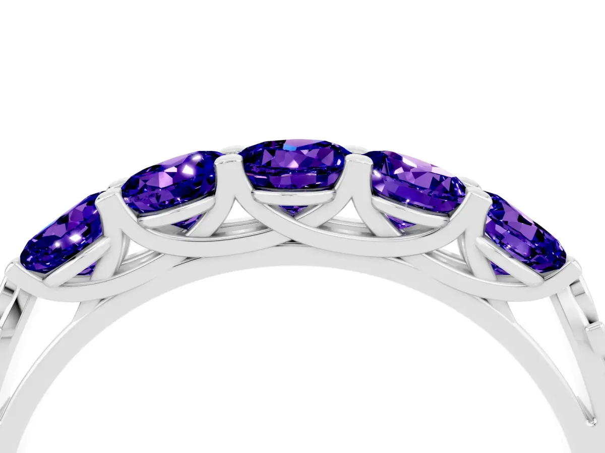 Five-Stone Round Tanzanite Prong-Set Band Silver