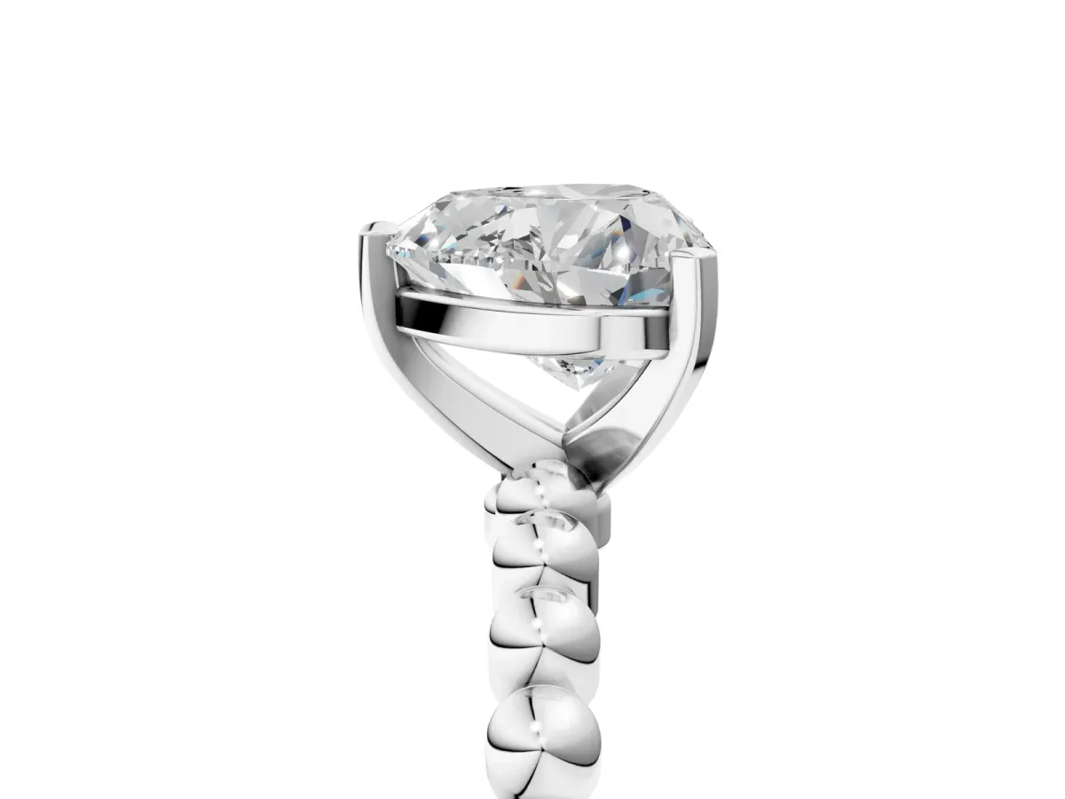 Heart Cut Diamond Solitaire Ring with Beaded Band and Prong Setting White gold