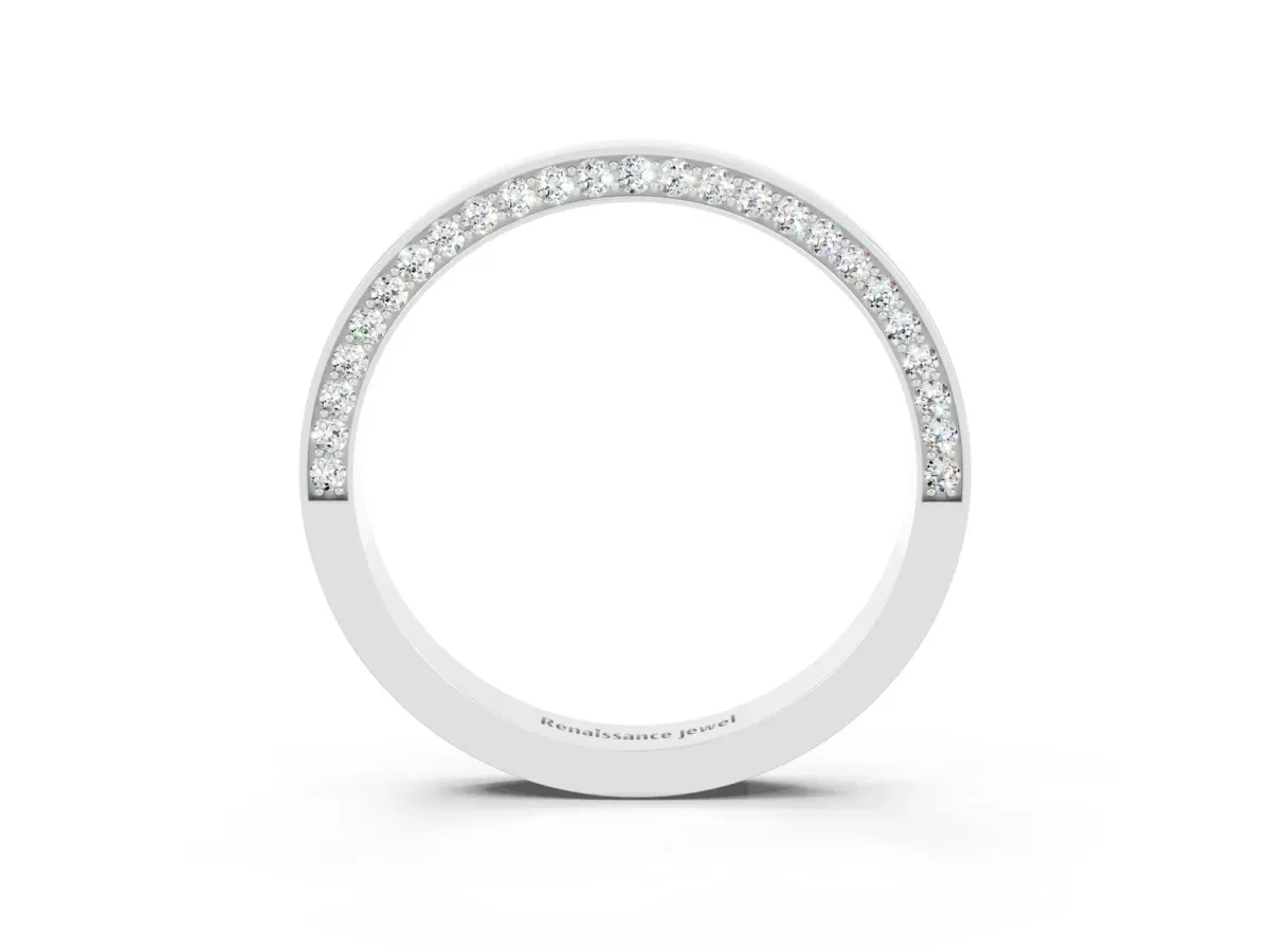 Pavé Round Moissanite Channel Set Band Silver