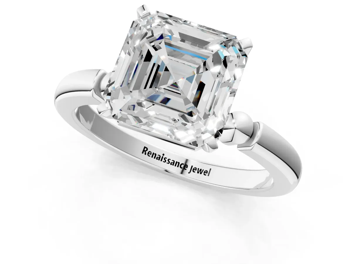 Asscher Cut Solitaire Beaded Band with Four-Prong Setting Platinum