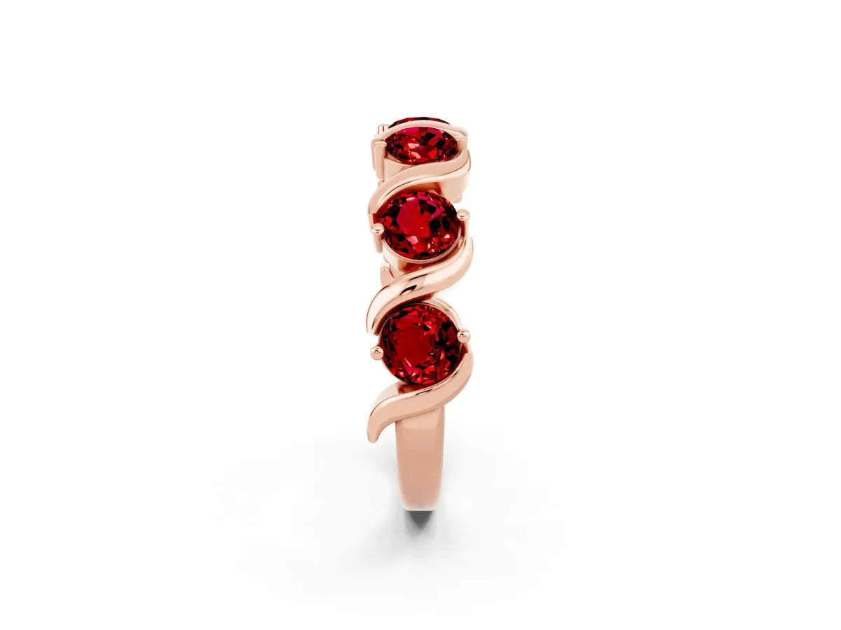 Round Ruby Half Eternity Band with Wave Prong Setting Rose gold