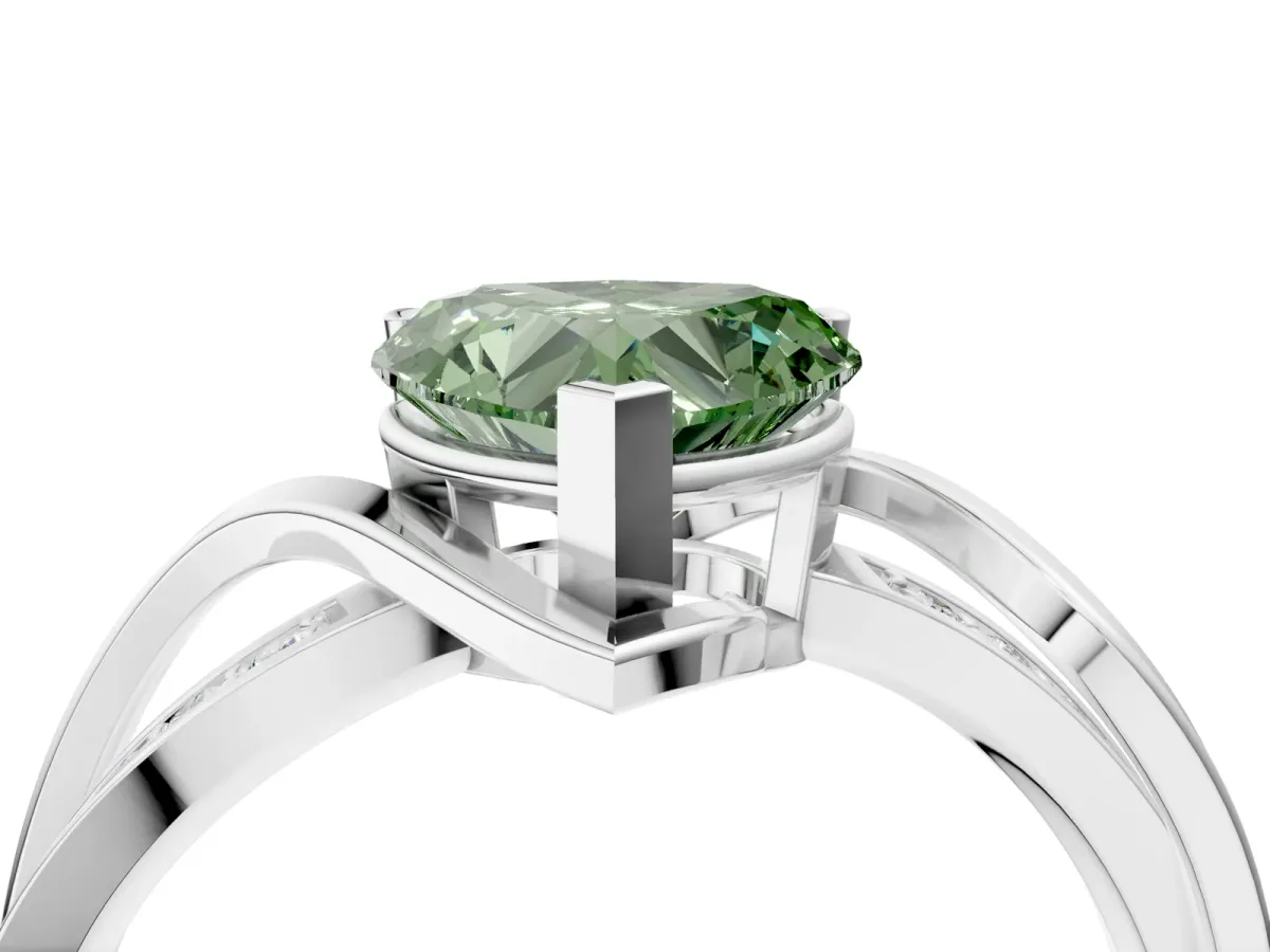 Fancy Green Heart Cut Solitaire Twisted Band with Prong Setting Platinum
