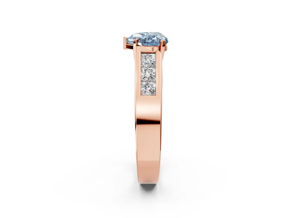 Fancy Blue Heart Cut Cut Channel Set Solitaire Ring with Four-Prong Setting Rose gold