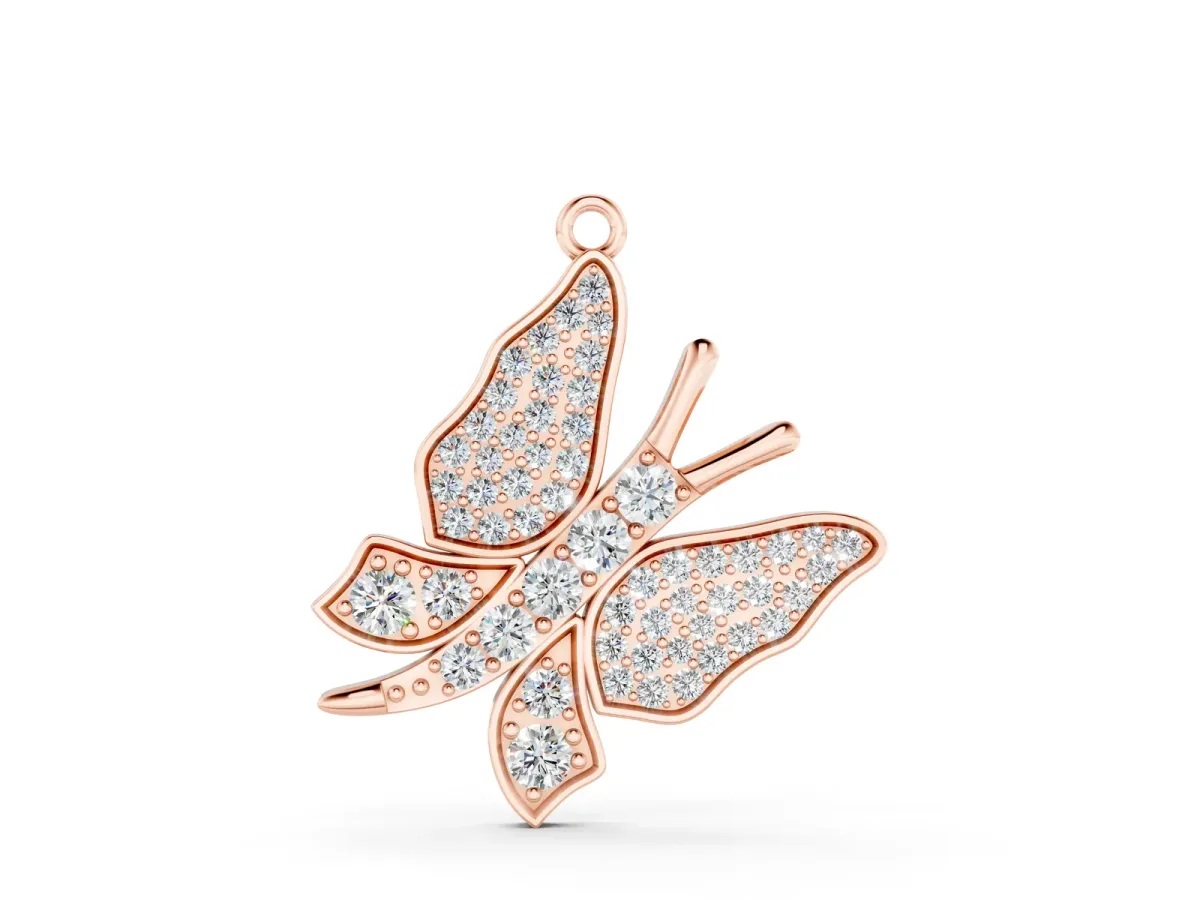 Pavé Round Diamond Butterfly Pendant Rose gold