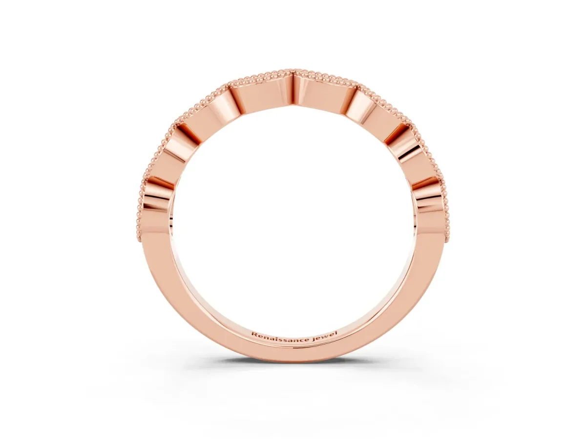 Milgrain Marquise Ruby Half Eternity Band with Bezel Setting Rose gold