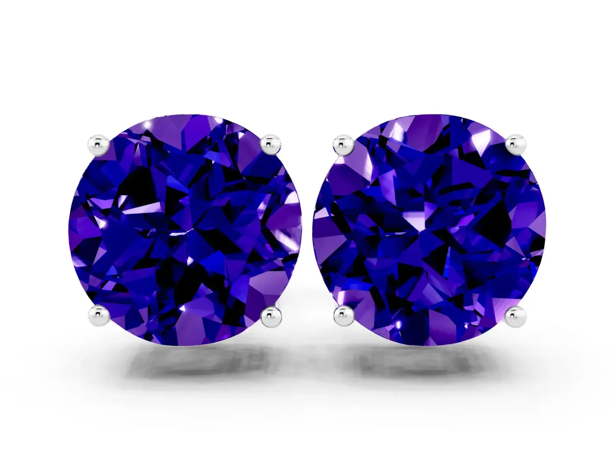 Round Cut Tanzanite Stud Earrings Platinum