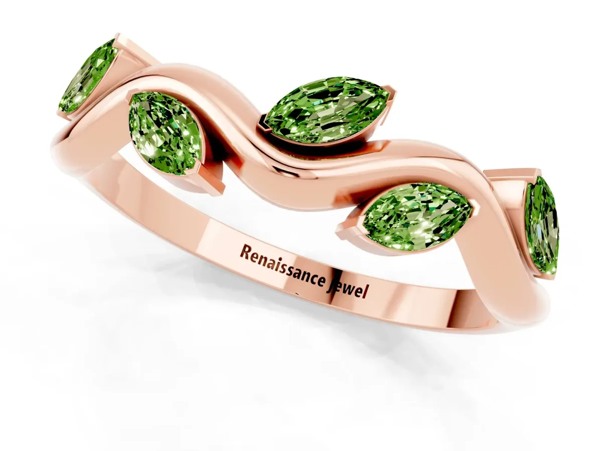 Marquise Peridot Twisted Band with Prong Setting Rose gold