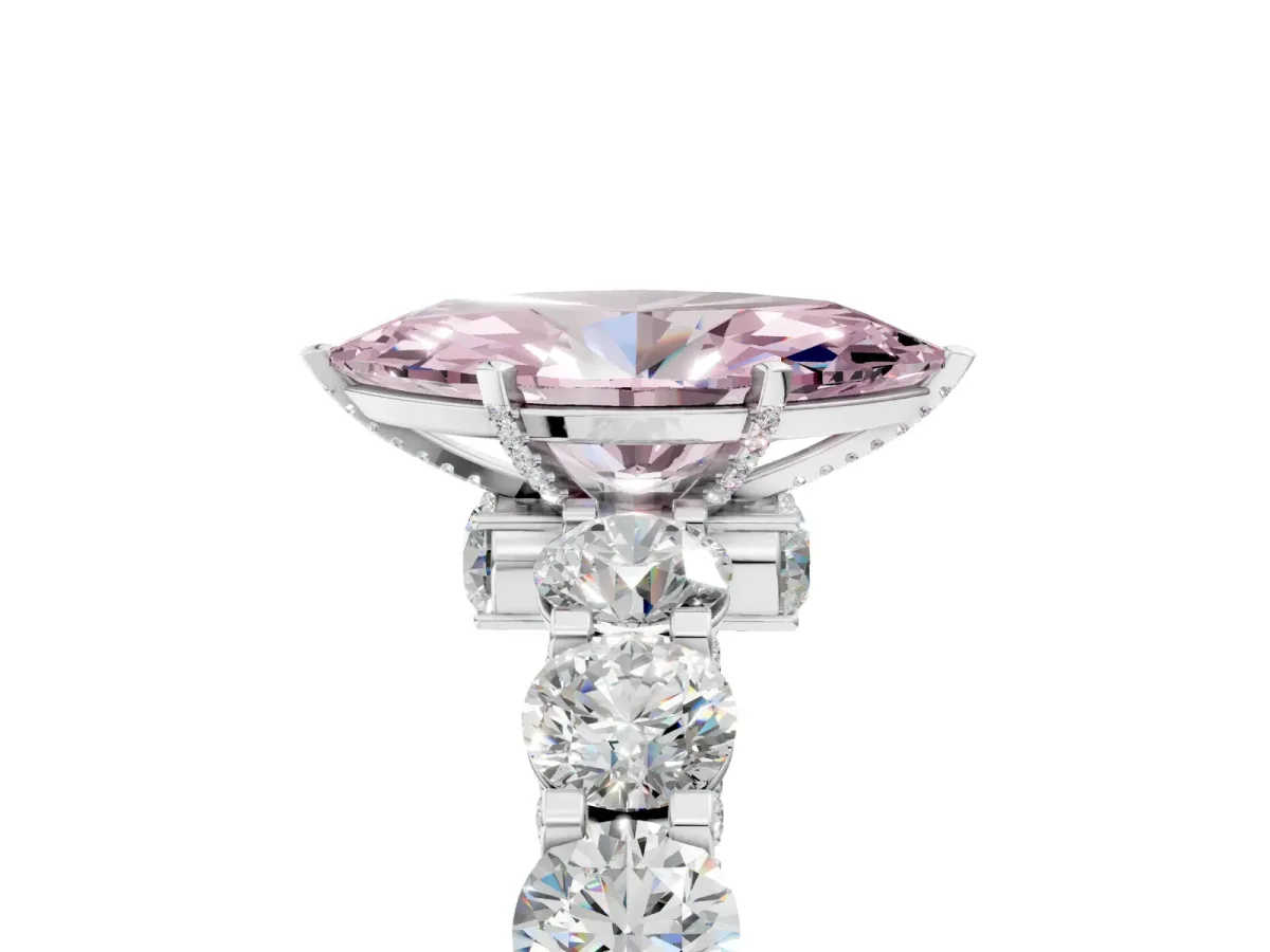 Fancy Pink Marquise Cut Diamond Side Stone Engagement Ring with Four-Prong Setting Silver