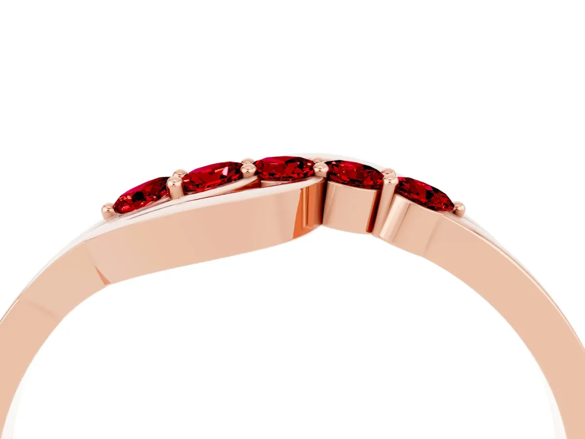 Five-Stone Round Ruby Crossover Band with Prong Setting Rose gold