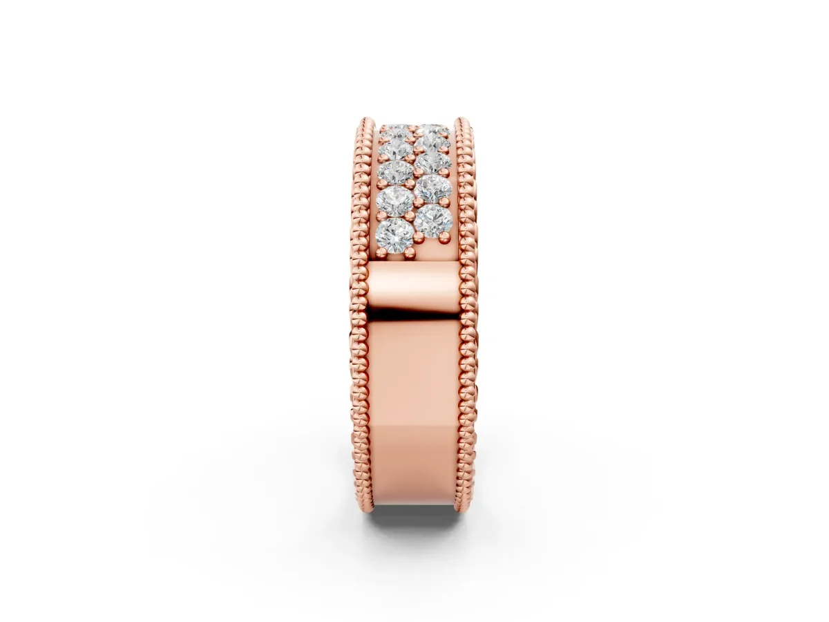 Round Cut Diamond Pave Eternity Band with Bead Prong Setting Rose gold