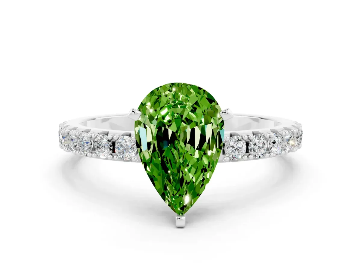 Pear Cut Peridot Solitaire Pavé Band with Four-Prong Setting Platinum