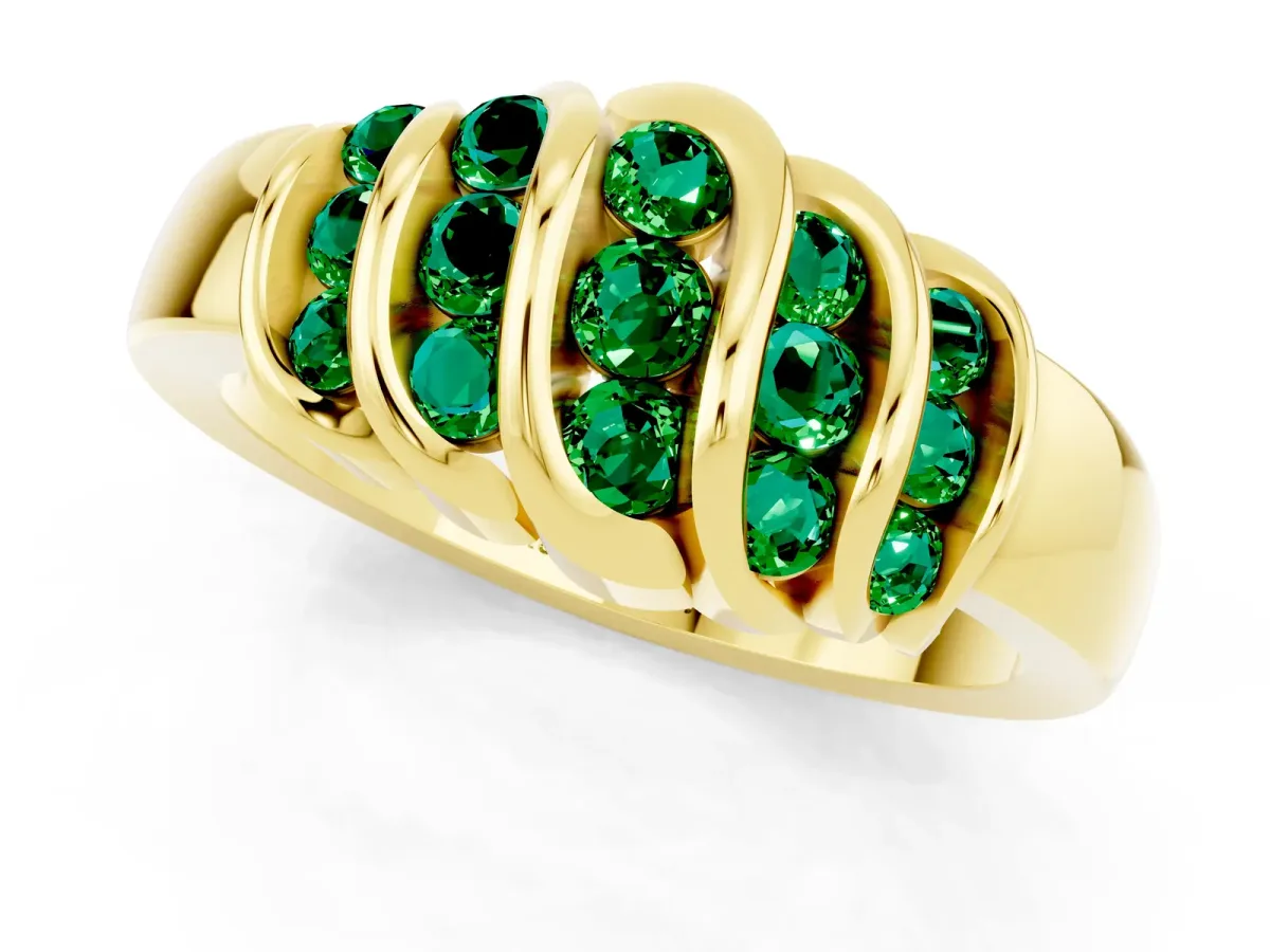 Round Emerald Multi-Row Crossover Band Yellow gold